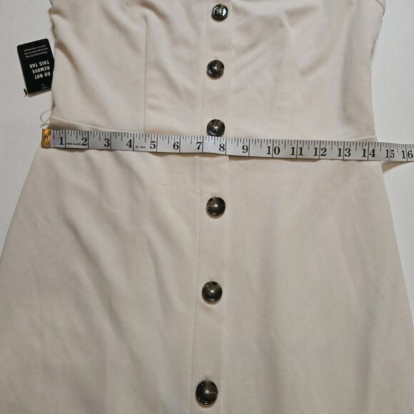 Express V Neck Short Sleeve Midi Dress Tortoise Sell Buttons Lined Ivory Beige S - Picture 4 of 12